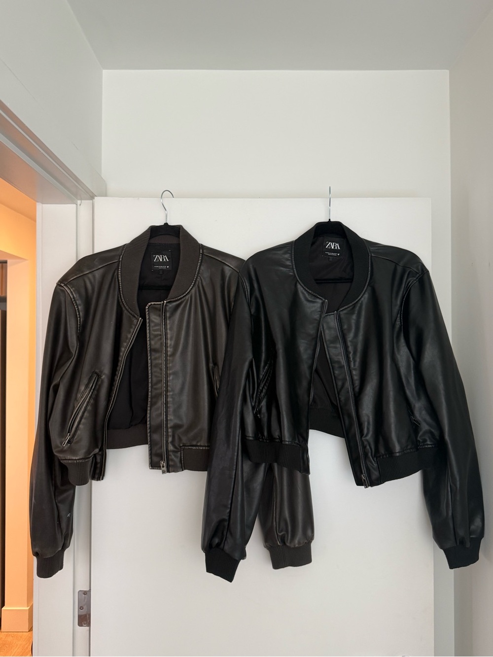 Zara Black and Dark Brown Vegan Leather Bomber Jacket Set